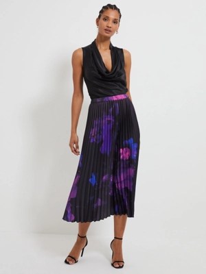 Floral Pleated Satin Midi Skirt Women at ASDA
