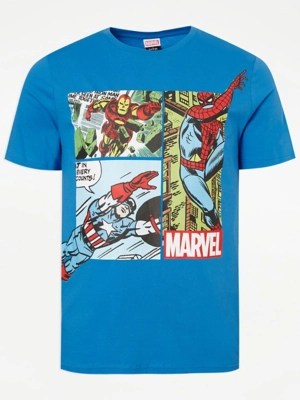 Marvel Comic Blue Graphic TShirt Men at ASDA