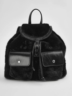 Black Faux Fur Rucksack Women at ASDA