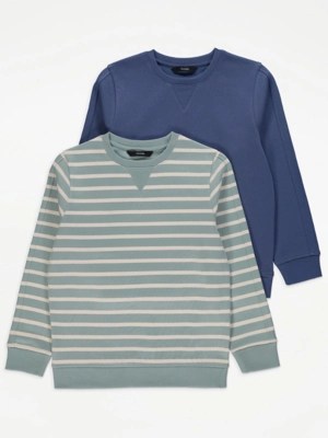 Striped Crew Neck Sweatshirts 2 Pack Kids at ASDA