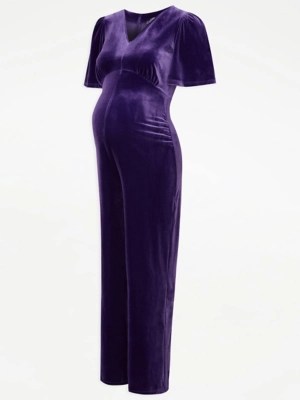 Maternity Purple Velvet Jumpsuit Women at ASDA
