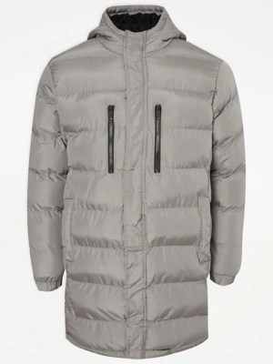 Brave Soul Grey Padded Longline Coat Men at ASDA