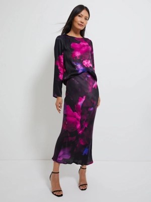Floral Satin Midi Skirt Women at ASDA