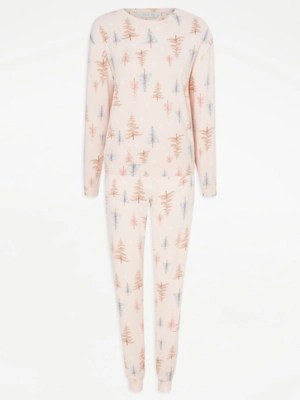 Pink Christmas Tree Brushed Snit Pyjamas Lingerie at ASDA