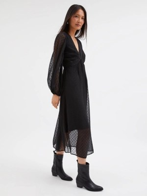 Black Textured Long Sleeve Midi Dress Women at ASDA