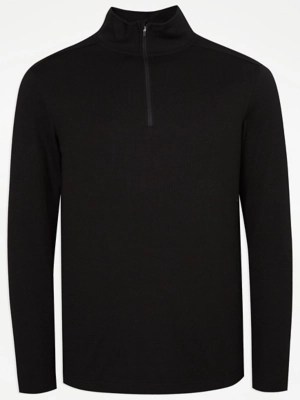 Black Thermal Quarter Zip Long Sleeve Top Men at ASDA