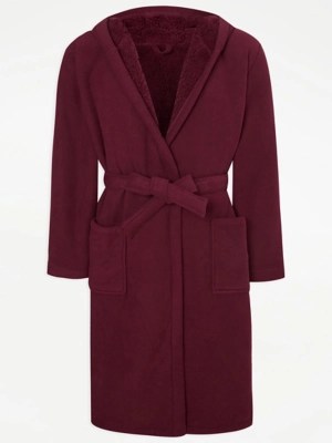 Burgundy Waffle Texture Dressing Gown Men at ASDA