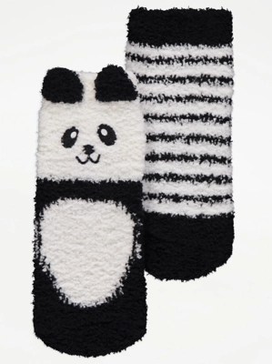 Panda Fluffy Cosy Socks 2 Pack Kids at ASDA