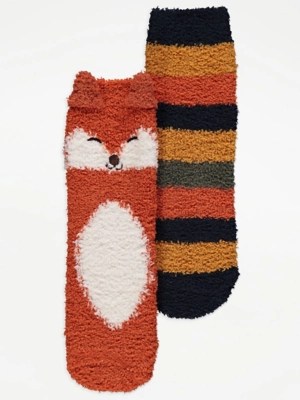 Fox Fluffy Cosy Socks 2 Pack Kids at ASDA