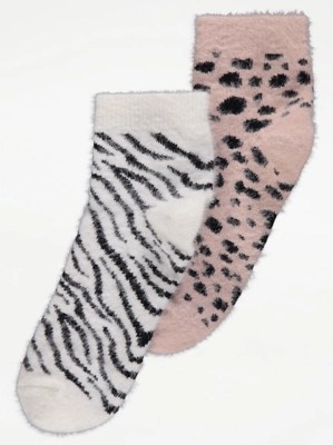 Animal Fluffy Socks 2 Pack Lingerie at ASDA