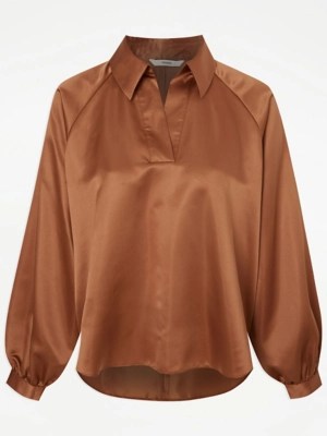 Rust Satin Popover Blouse Women at ASDA
