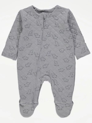 Grey Elephant Quilted Zip Up Sleepsuit Baby at ASDA