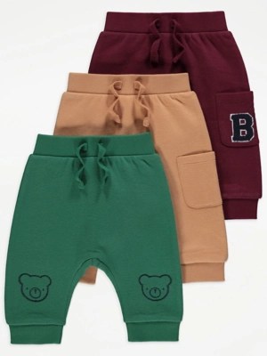Teddy Bear Joggers 3 Pack Baby at ASDA