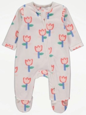 Cream Tulip Fleece 2 Way Zip Sleepsuit Baby at ASDA