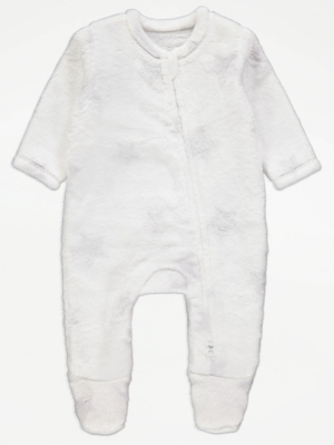 White Star Fleece Zip Up Sleepsuit Baby at ASDA