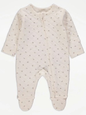 Cream Floral Quilted 2 Way Zip Sleepsuit Baby at ASDA