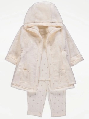 Cream Floral Fleece Dressing Gown and Pyjamas Set Baby at ASDA