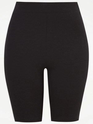Black Ribbed Cycling Shorts Women at ASDA