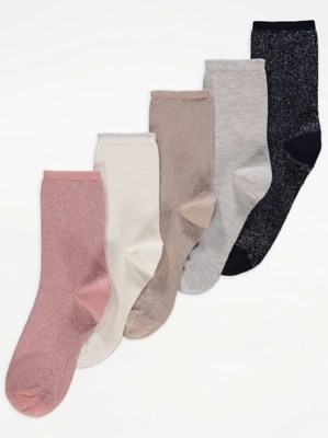 Glitter Ankle Socks 5 Pack Lingerie at ASDA