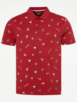 Red Christmas Polo Top Men at ASDA