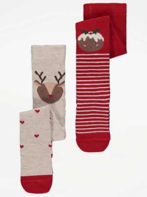 Novelty Christmas Tights 2 Pack Baby at ASDA