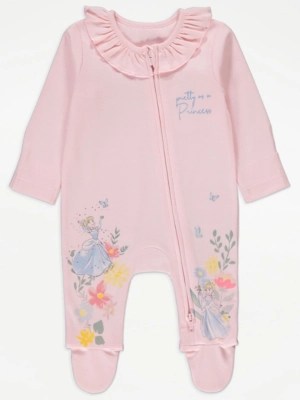 Disney Cinderella Pink Slogan 2 Way Zip Fastening Sleepsuit Baby