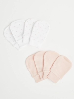 Tiny Heart Scratch Mitts 4 Pack Baby at ASDA