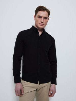 Black Long Sleeve Slim Fit Oxford Shirt Men at ASDA