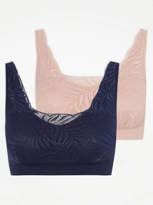 Lace Trim Comfort Bras 2 Pack Lingerie at ASDA