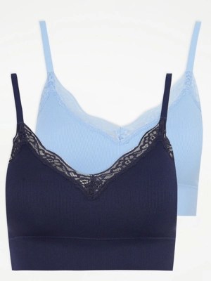 Seam Free Lace Trim Pull On Bras 2 Pack Lingerie at ASDA