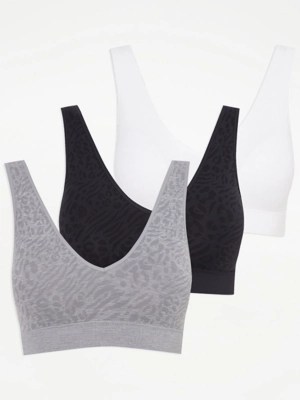 V Neck Seamfree Leopard Pull On Bras 3 Pack Lingerie at ASDA
