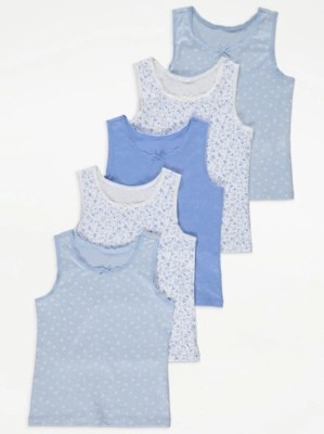Blue Floral Vests 5 Pack Kids at ASDA