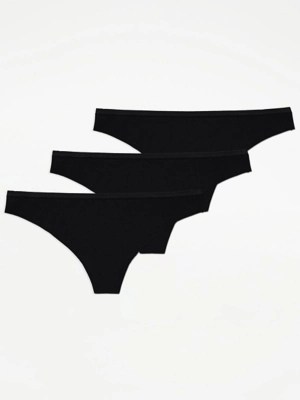Black No VPL Thongs 3 Pack Lingerie at ASDA