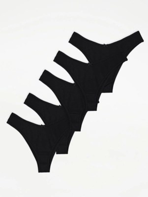 Black Super High Leg Knickers 5 Pack Lingerie at ASDA