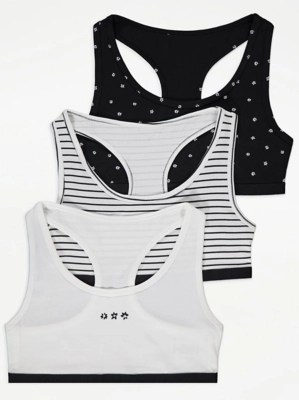 Flower and Stripe Racer Back Crop Tops 3 Pack Kids at ASDA