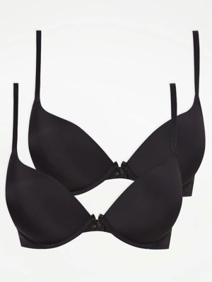 Black 2 Sizes Bigger Plunge Bras 2 Pack Lingerie at ASDA