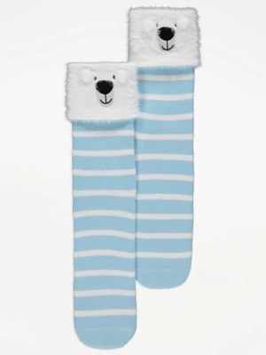 Blue Striped Polar Bear Fluffy Socks Lingerie at ASDA