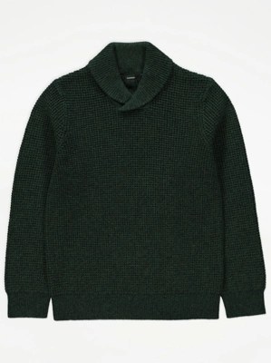 Khaki Chunky Knit Collared Jumper Kids at ASDA