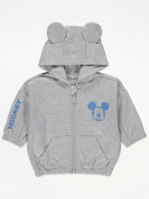 Disney Mickey Mouse Grey Zip Up Hoodie Baby at ASDA