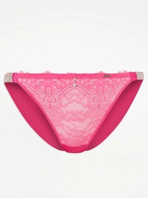 Entice Pink Lace Diamante Tanga Knickers Lingerie at ASDA