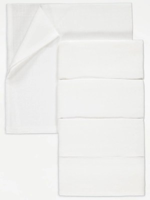 White Muslin Squares 5 Pack Baby at ASDA
