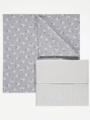 Sheep Muslin Cloths 3 Pack Baby at ASDA
