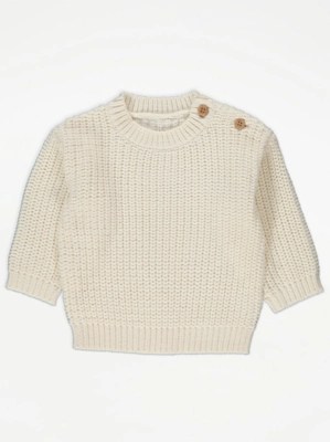 Cream Chunky Knit Jumper Baby at ASDA