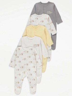 Koala Bear Long Sleeve Sleepsuits 5 Pack Baby at ASDA