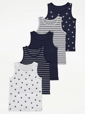 Star and Stripe Vests 5 Pack Kids at ASDA