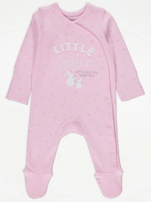 Pink Little Sister Heart Bunny Sleepsuit Baby at ASDA