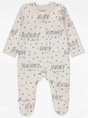 Cream Mummy Is My Bestie Spot Zip Sleepsuit Baby at ASDA