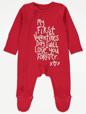 Red My First Valentines Day 2 Way Zip Sleepsuit Baby at ASDA