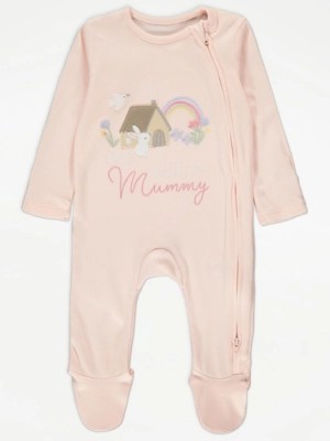 Pink Home Is Where My Mummy Is 2 Way Zip Sleepsuit Baby at ASDA