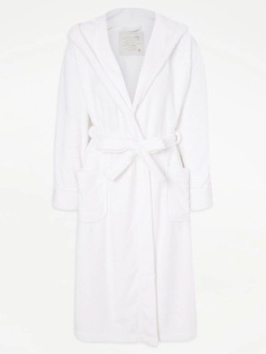 White Luxe Fleece Dressing Gown Lingerie at ASDA
